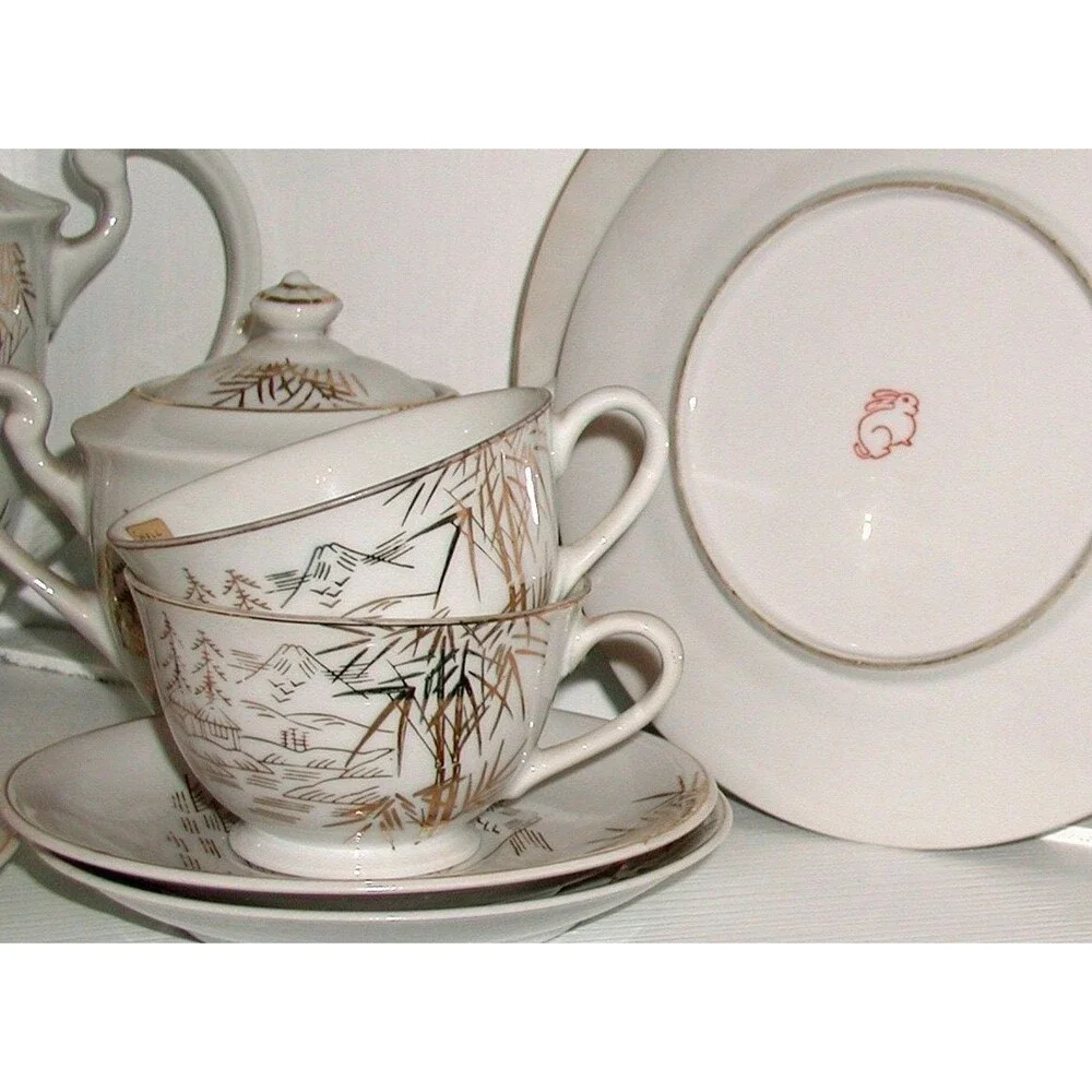 Gold and White Lithophane Tea Set